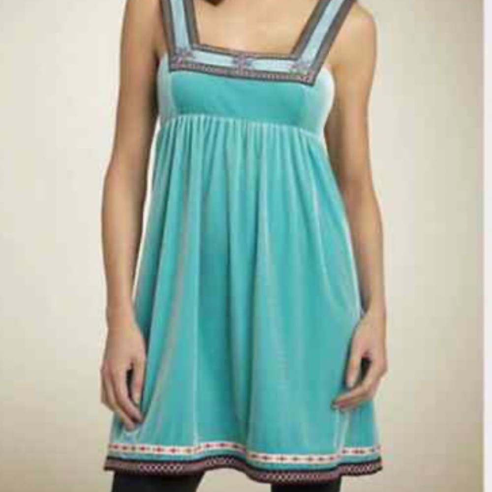 Free People Turquoise Mini Dress with Embroidered Trim